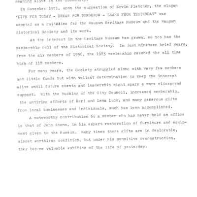 Page 3 of historical info on Waupun Historical Society