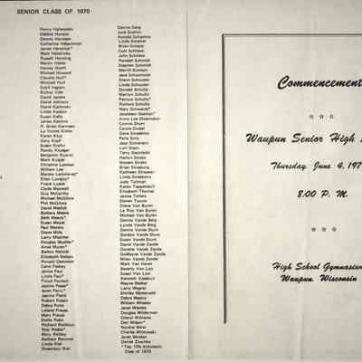 Waupun High School "commencement" Class of (1970) June 4 1970