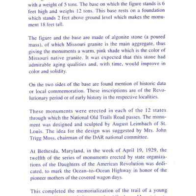 Page in pamphlet about Monument