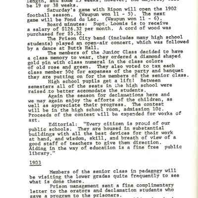 Page from book of History of Waupun Area Schools