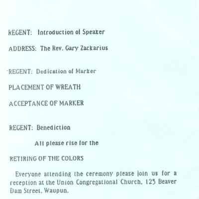 Program of Gravemarking ceremony cont'.
