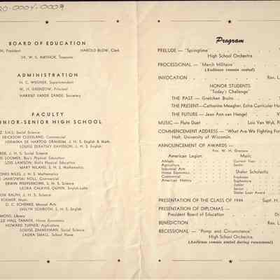Waupun High School Class of 1944 Commencement June 9 1944: Origformat: Other