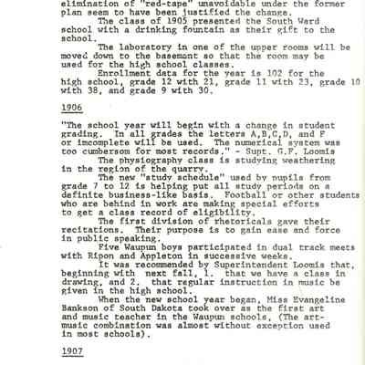 Page from book of History of Waupun Area Schools