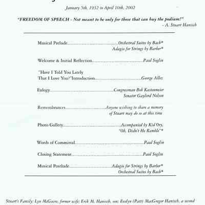 Stuart Hanisch memoial service