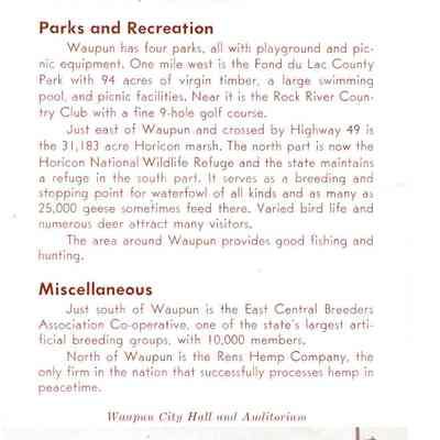 Back of pamphlet on Waupun