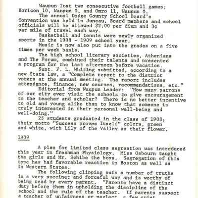 Page from book of History of Waupun Area Schools
