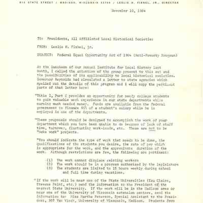 A Letter regarding State Historical Society