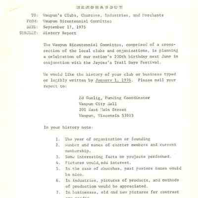 Memorandum - 1976 Centennial