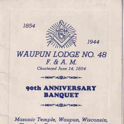 Program, Masonic Lodge No 48, F & A M, 90th Anniversary Banquet, 1854 - 1944