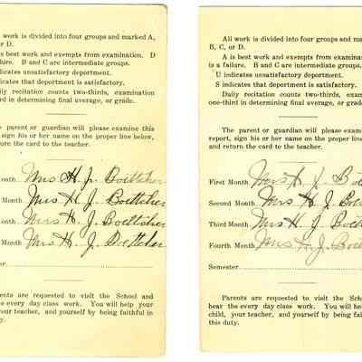 Backside of Report card for Charles Boettcher