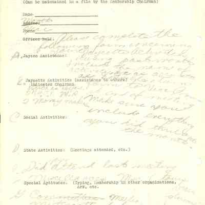 Activity Card / Jaycette Record Sheet