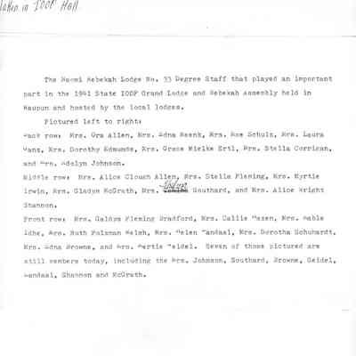 Info on back of photo of Naomi Rebekah Lodge