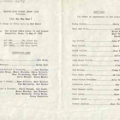 Waupun High School Drama Club "All The Way Home" (1982): Origformat: Other