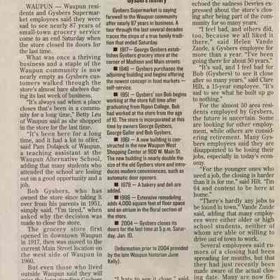 Newspaper Article, Goodbye to Gysbers Supermarket