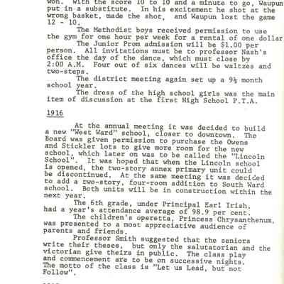 Page from book of History of Waupun Area Schools