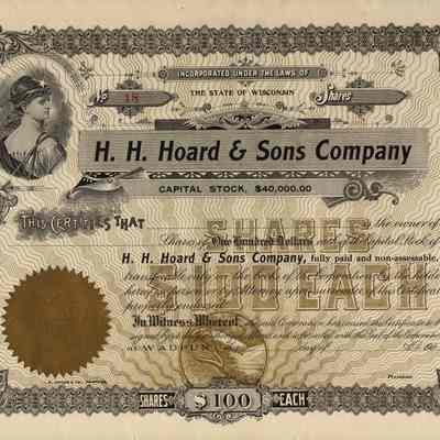 Stock Certificate, H. H. Hoard and Sons Company
