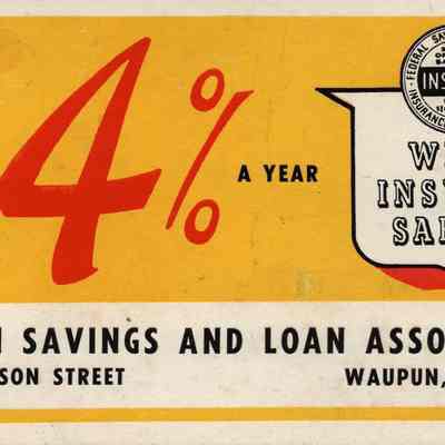 Card, Waupun Savings and Loan Association, New Increased Dividend 4%