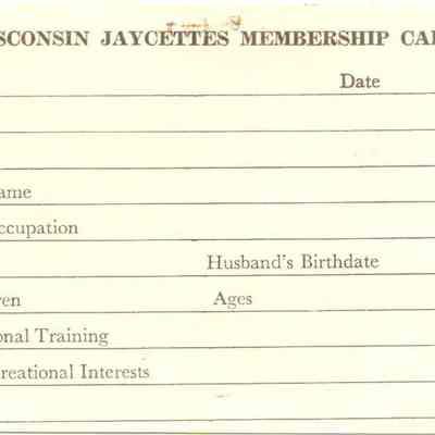 Wisconsin Jaycettes Membership card