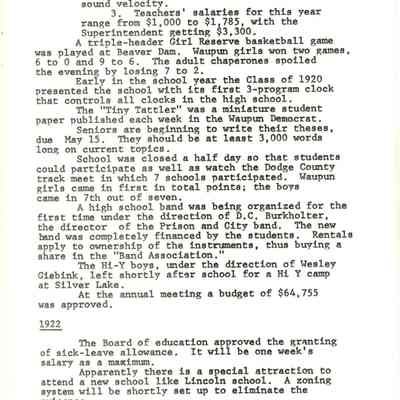Page from book of History of Waupun Area Schools