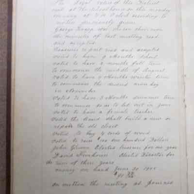 Last recorded school meeting July 3,1905