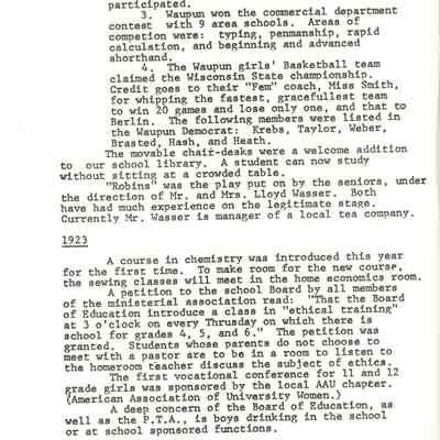 Page from book of History of Waupun Area Schools