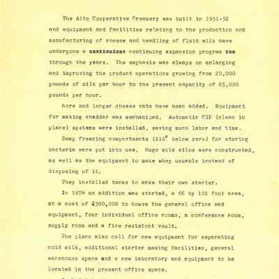 Alto Co-op Creamery historical facts
