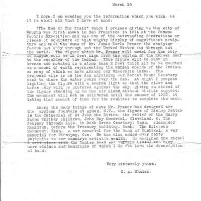 Letter from Clarence Addison Shaler
