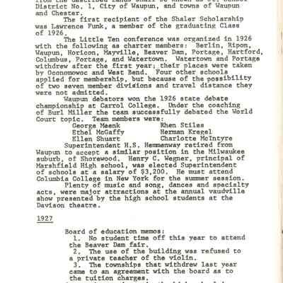 Page from book of History of Waupun Area Schools