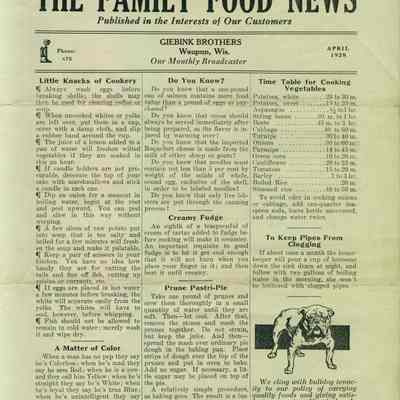 Giebink Brothers Grocery Store, Newsletter, April 1928