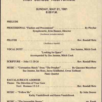Waupun High School "Baccalaureate Service" (May 31 1981)