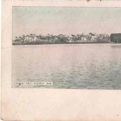 Postcard, Stone Mill, Mill Pond, Madison Street Bridge