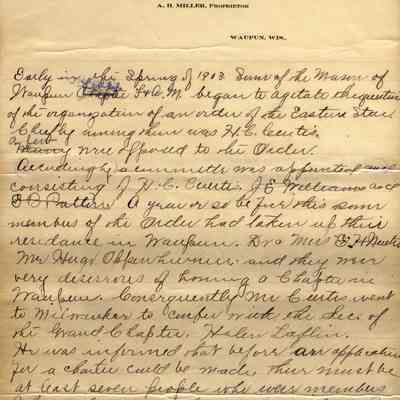 History of the Waupun Chapter #144 Order Of Eastern Star.
