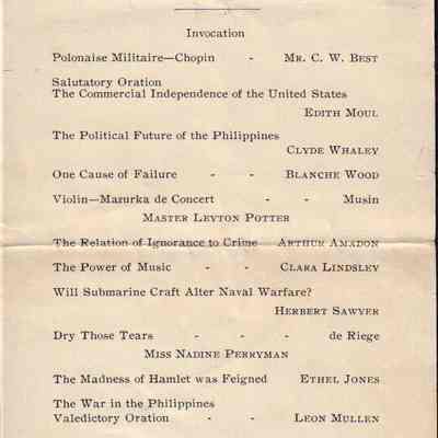 Waupun High School Class of (1902) Commencement Exercises.