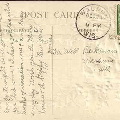 Back side of Christmas Postcard