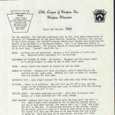 Rules Tee-Ball, 1990