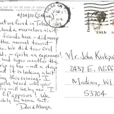 Back of End of the Trail postcard-Oklahoma