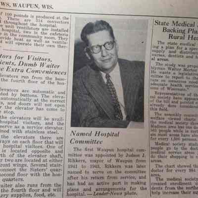 Mayor Rikkers named Waupun Hospital Committee-1951
