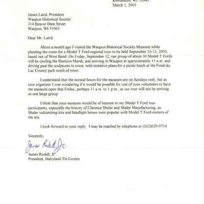 Letter from Dairyland Tin Lizzies