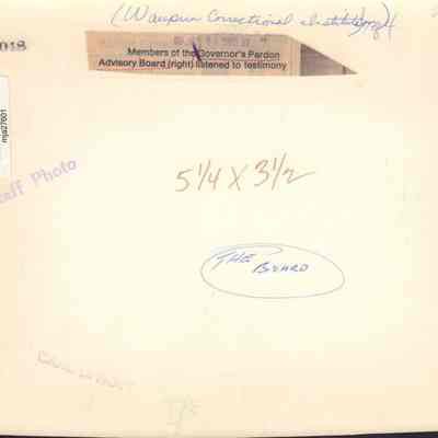 Info on back of photo of Pardon Board