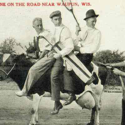 Johnson Postcard, comic "Scene on road near Waupun, Wis."
