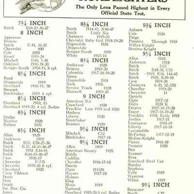 Insert- Size List of Shaler Roadlighters.