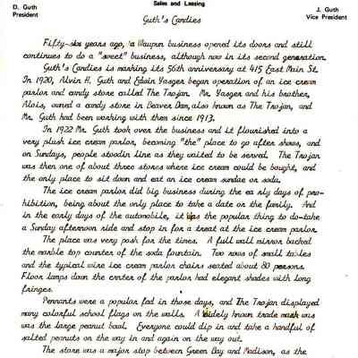 Historical facts on Guth's Candies