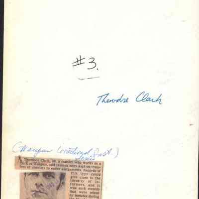 Back of photo of Theodore Clark with info