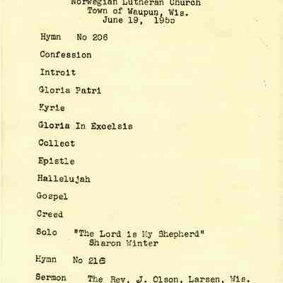 Program, Church, 100th Anniversary of the Norwegian Lutheran Church