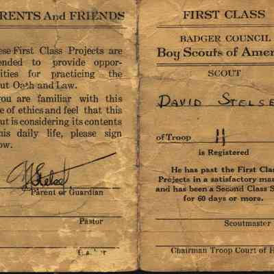 Boy Scouts, BSA, Class Rank Progress Record, Troop 11, Dave Stelsel