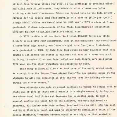 History of Waupun Area Schools cont.'