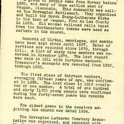 Program, Church, 100th Anniversary of the Norwegian Lutheran Church
