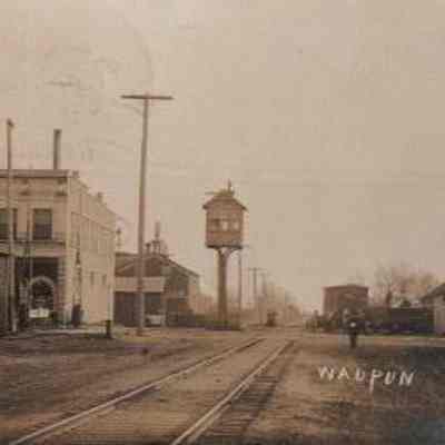 Postcard, Main Street, Railroad Crossing