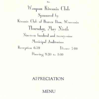 Program from Waupun Kiwanis Club-1929