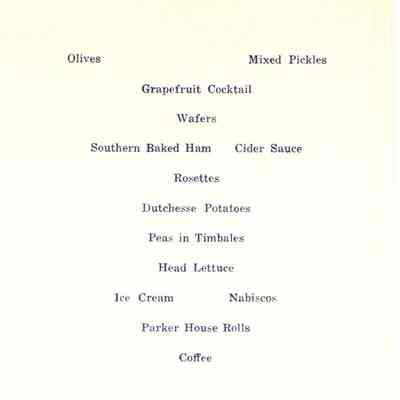 Menu from Program of Kiwanis Presentation